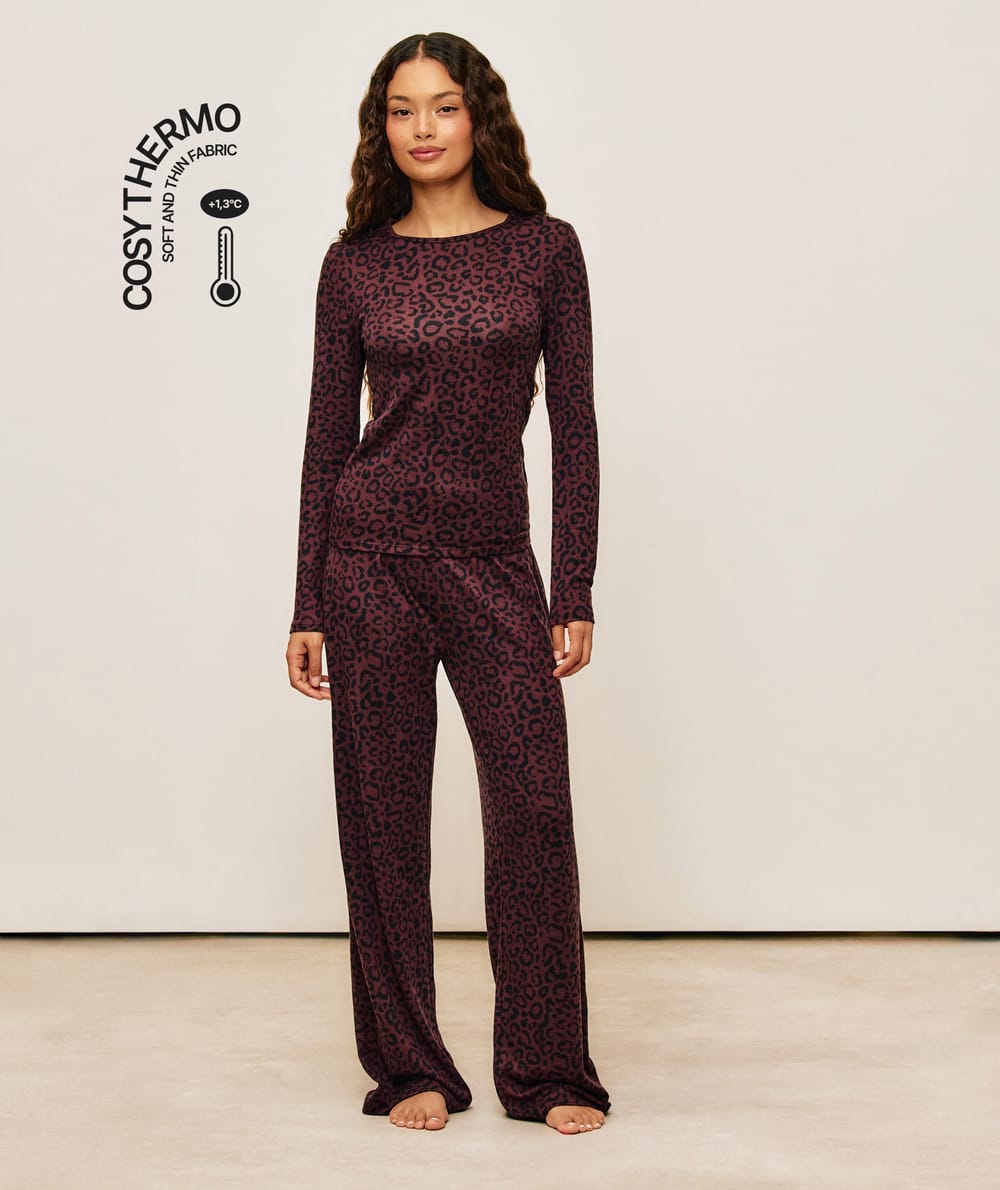 Pantalon en maille thermique motif l&eacute;opard;