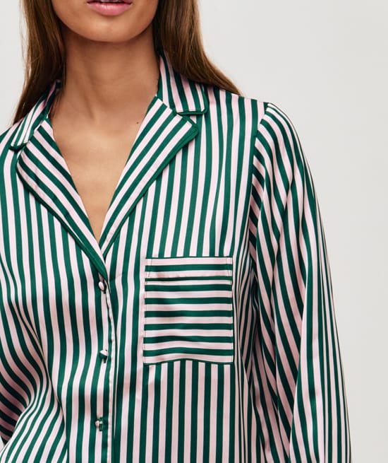 Striped satin pyjama shirt;