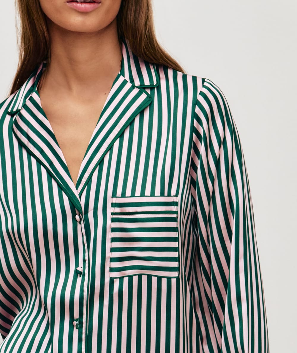Striped satin pyjama shirt;