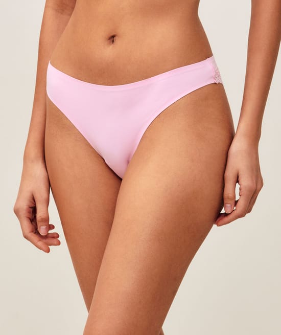 Microfiber and lace thong;