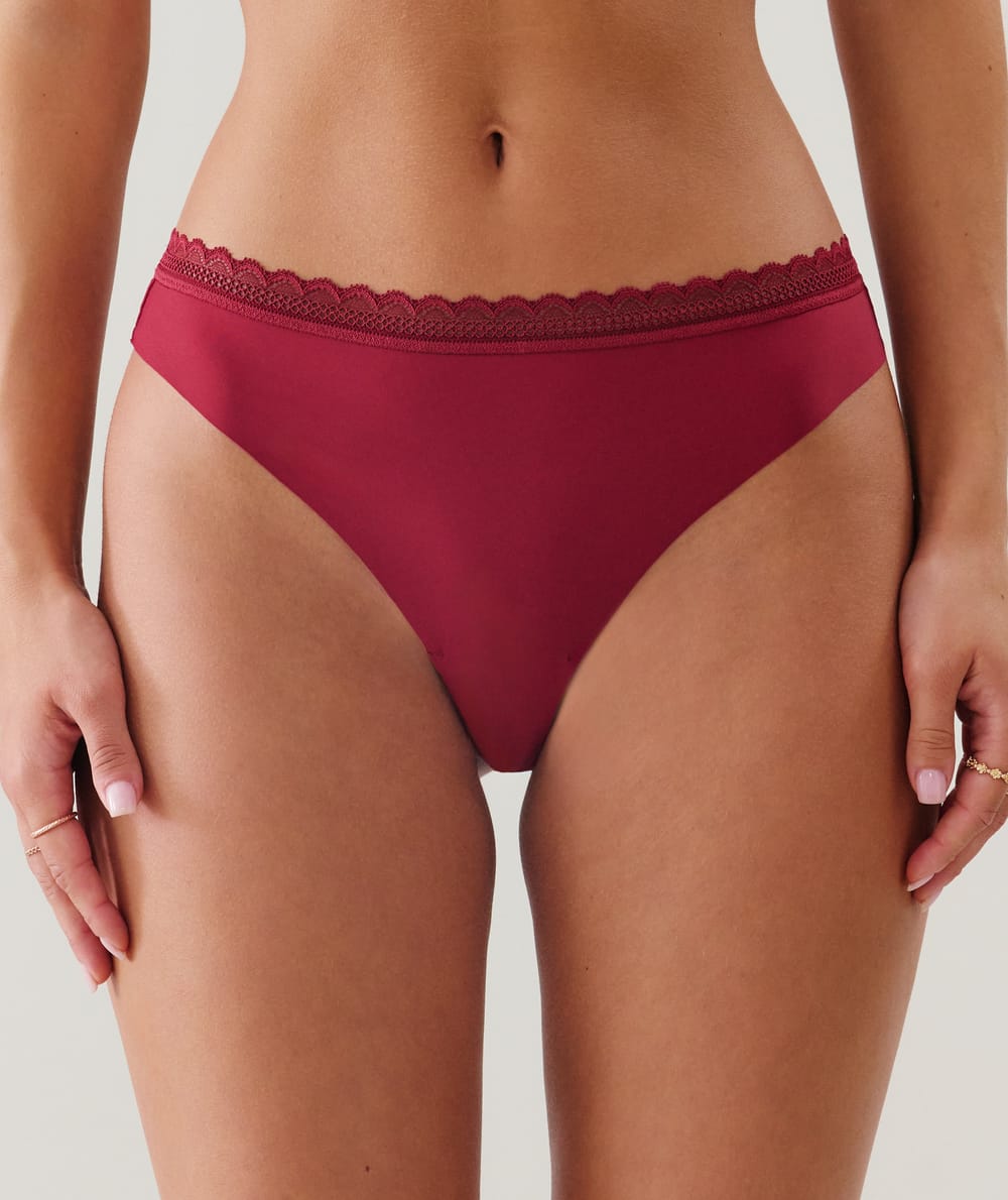 Microfibre and lace thong;