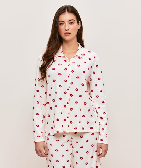 Chemise jersey c&ocirc;tel&eacute; motifs bouches;