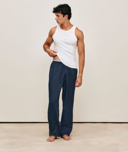 Striped pants with integrated belt;
