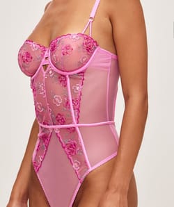 Mesh body and floral embroidery;