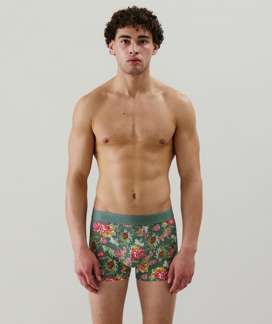 Boxer shorts with floral patterns;