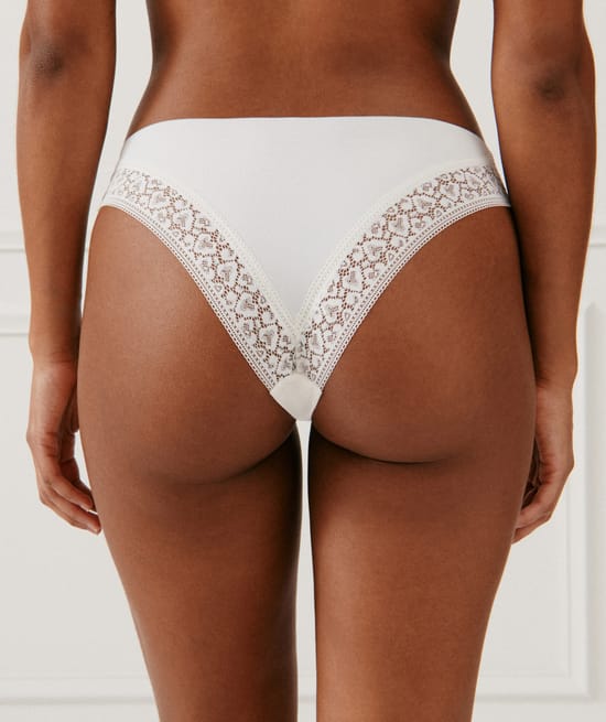 Microfibre and lace panties - ecru;