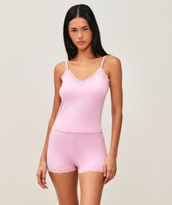 Jersey pajama set with lace;