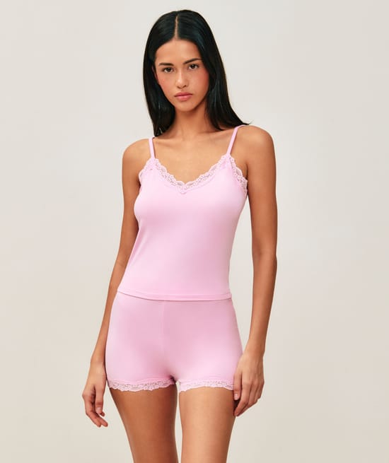 Jersey pajama set with lace;