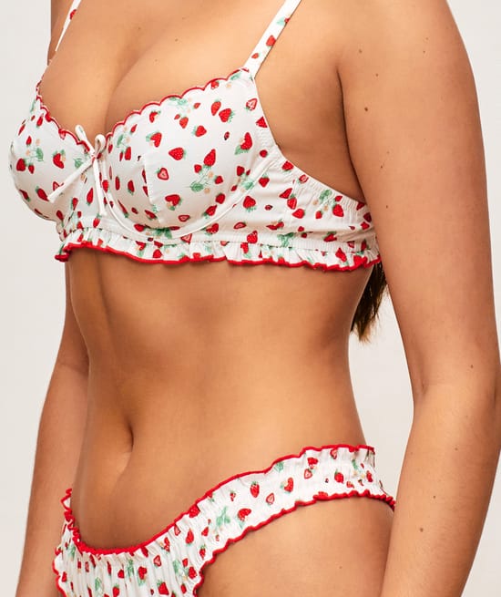 Strawberry print cotton poplin balconette bra;