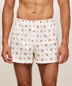 Fluid cotton boxer shorts with pretzel and heart patterns;