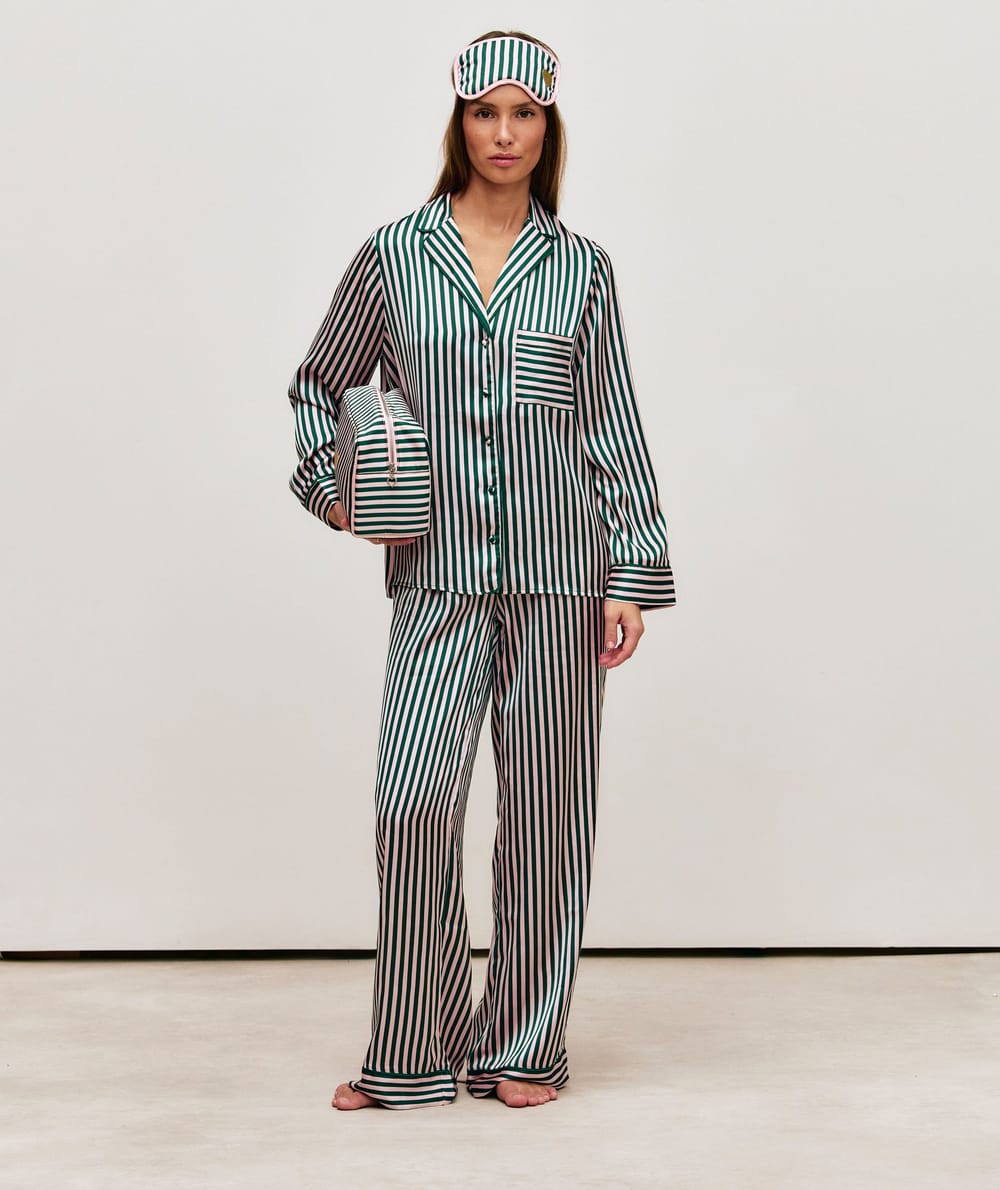 Striped satin pyjama shirt;