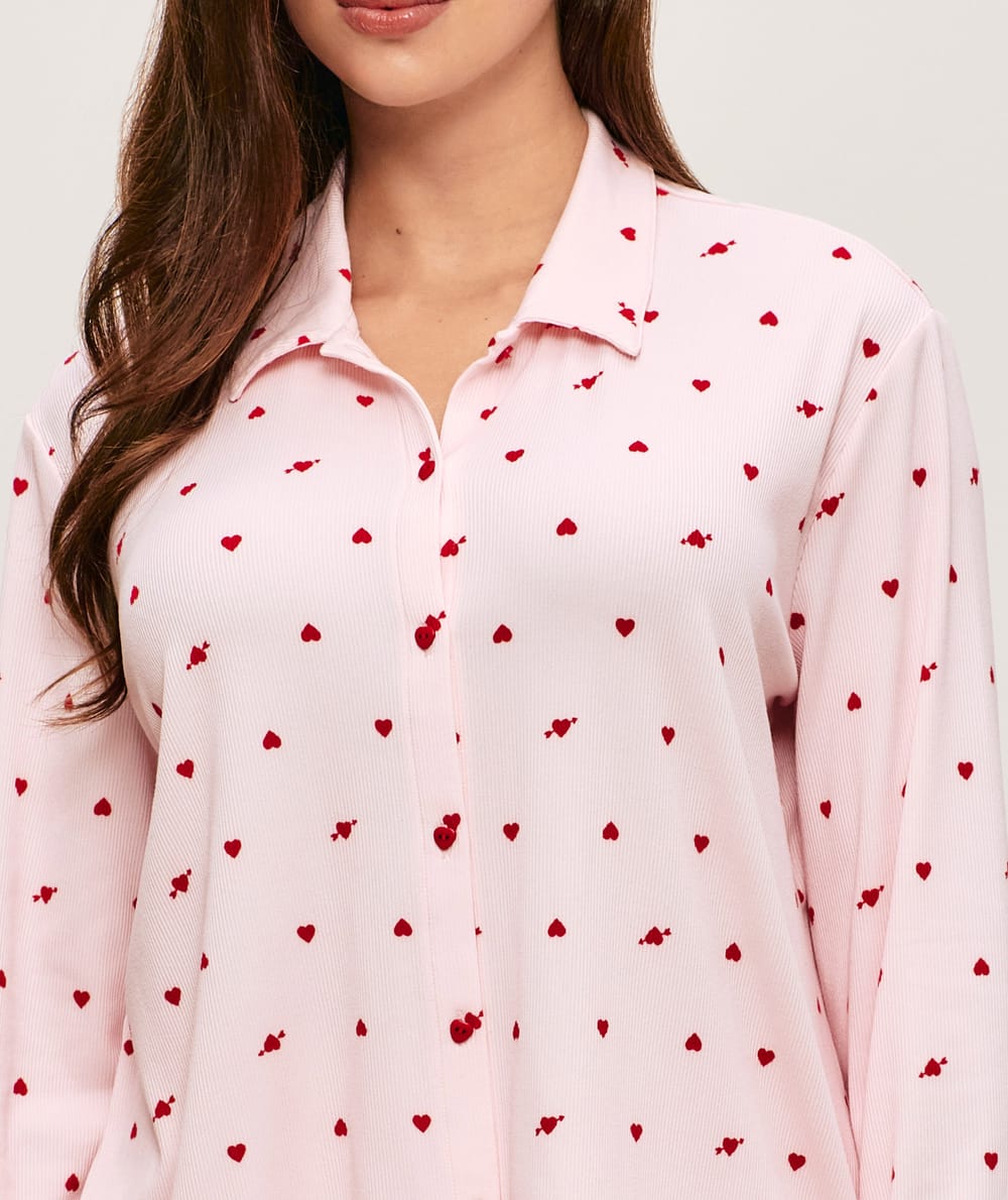 Ribbed jersey shirt with heart pattern;