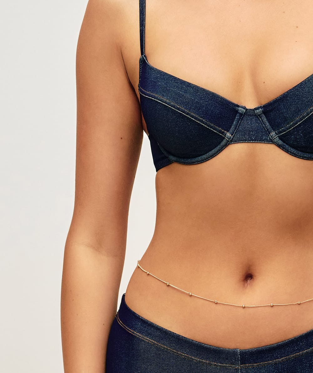 Haut de maillot de bain corbeille effet jean;