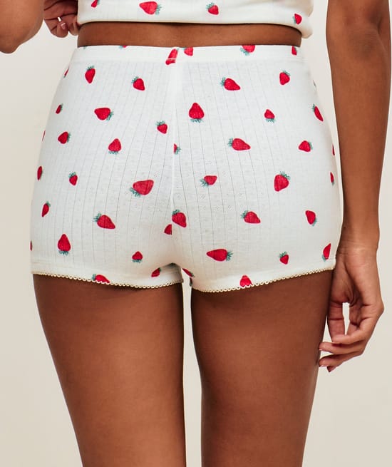 Short en pointelle &agrave; motifs fraises;