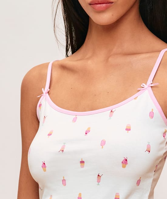 Ice cream print jersey camisole with thin straps;
