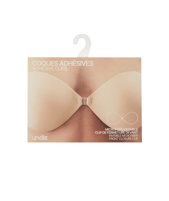 Strapless and wire-free adhesive bra;