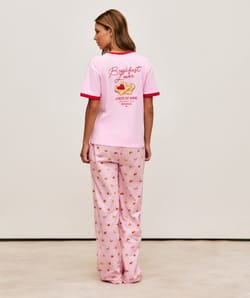 Poplin trousers with vivhy print and pastries;