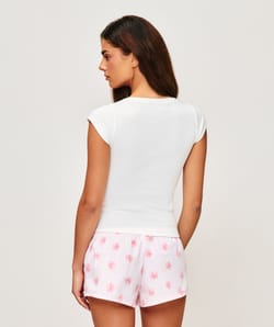 Hibiscus printed poplin shorts;