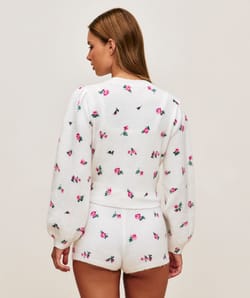 Cardigan manches longues en maille &agrave; fleurs;