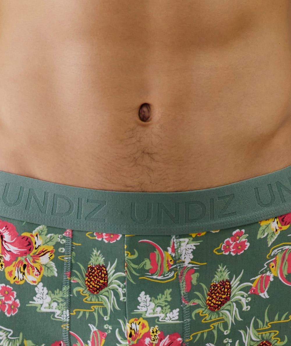 Boxer shorts with floral patterns;