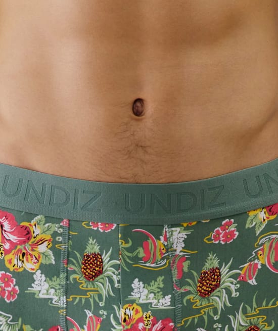 Boxer shorts with floral patterns;