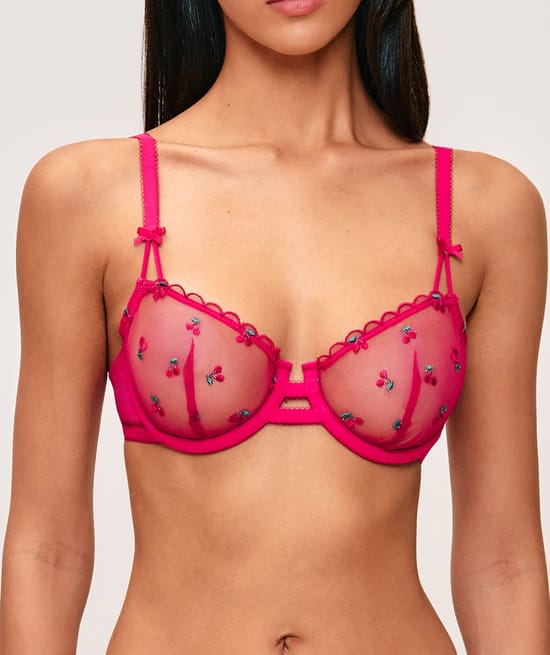 Soutien-gorge corbeille en tulle broderies cerises;