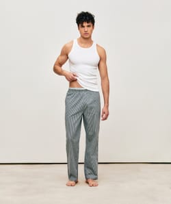 Checked poplin trousers with integrated belt;