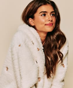 Veste &agrave; capuche en sherpa avec broderies lapin;