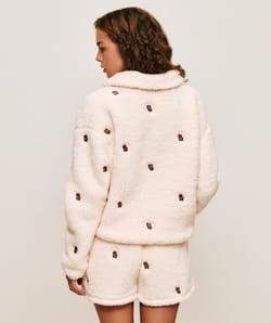 Chaqueta de sherpa bordada con estampados de perros;