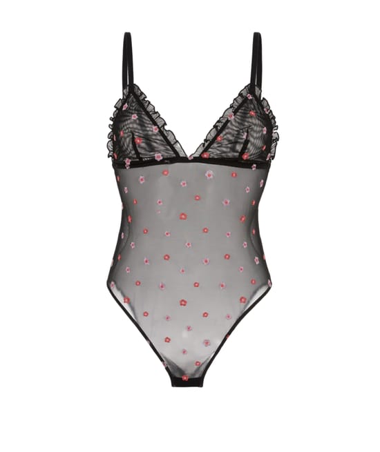 Body van tule met borduurwerk;