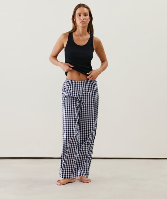 Pantalón de cuadros vichy de algodón;