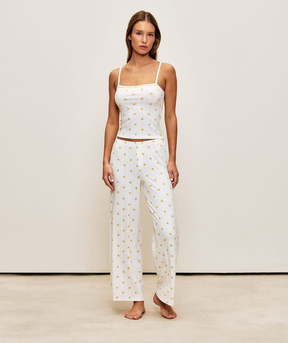 Straight jersey trousers with flowers;