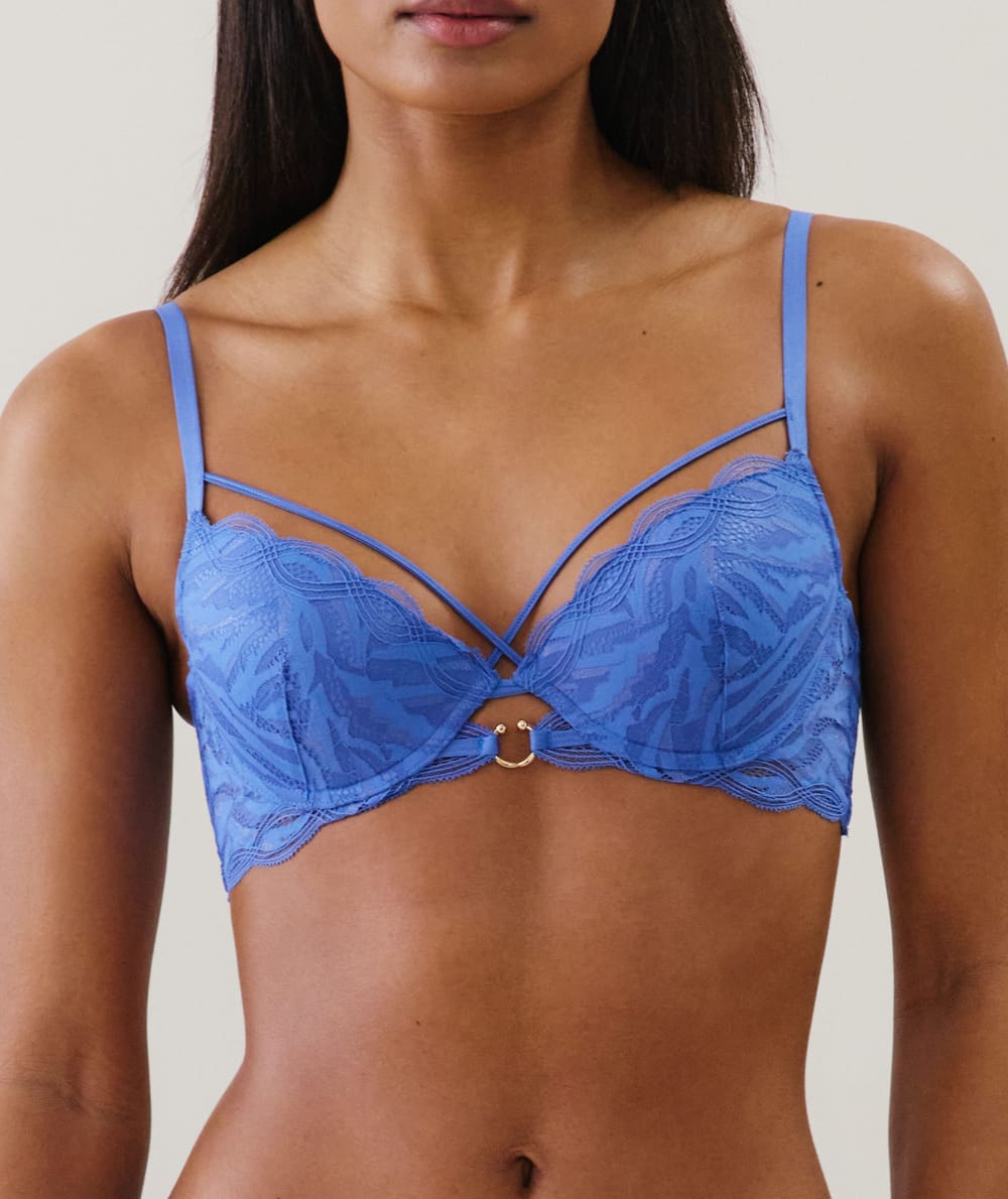 Soutien-gorge push-up en dentelle bleu;