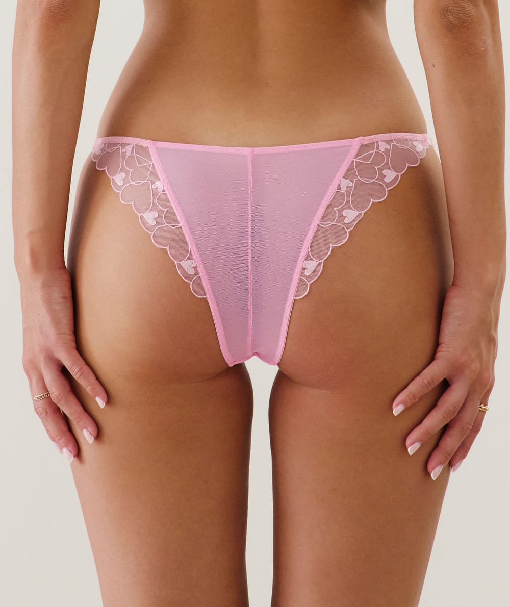 Thong with embroidered heart motifs;