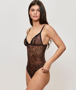Leopard mesh bodysuit;