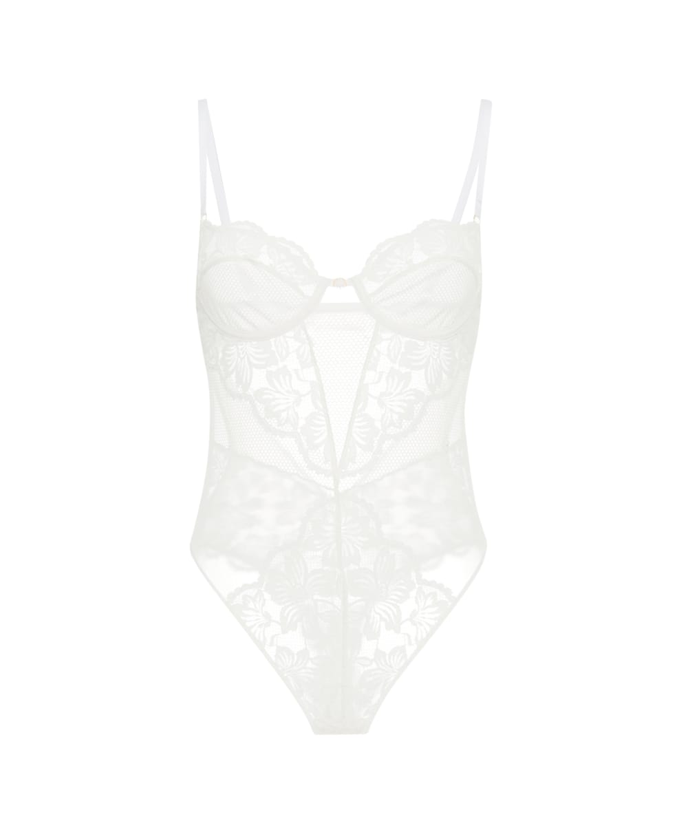 Lace balconette bodysuit;