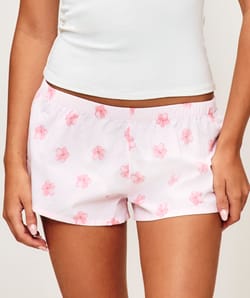 Hibiscus printed poplin shorts;
