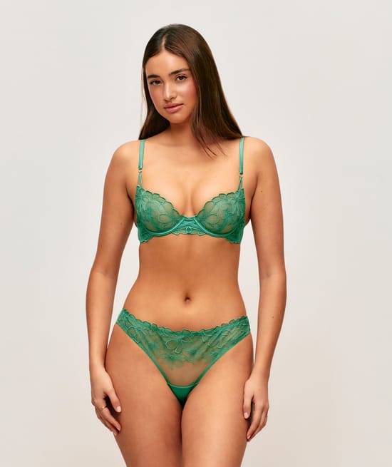 Balconette bra with floral embroidery;