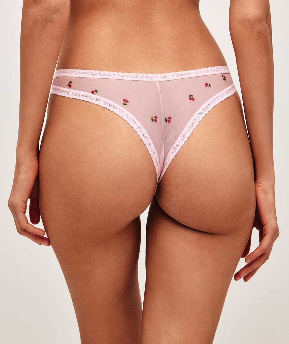 Tanga en mesh imprim&eacute; vichy et c&oelig;urs;