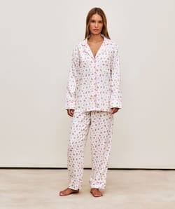 Flannel shirt with floral and rabbit print;