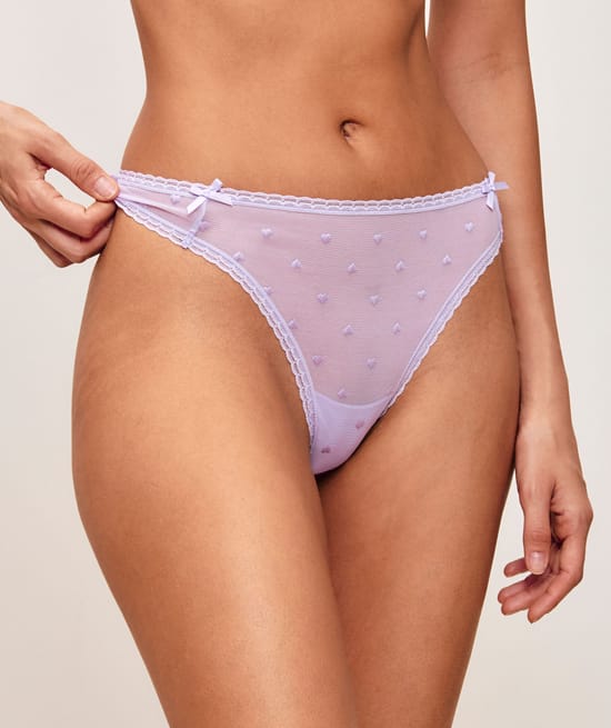 Mesh string with heart embroidery;