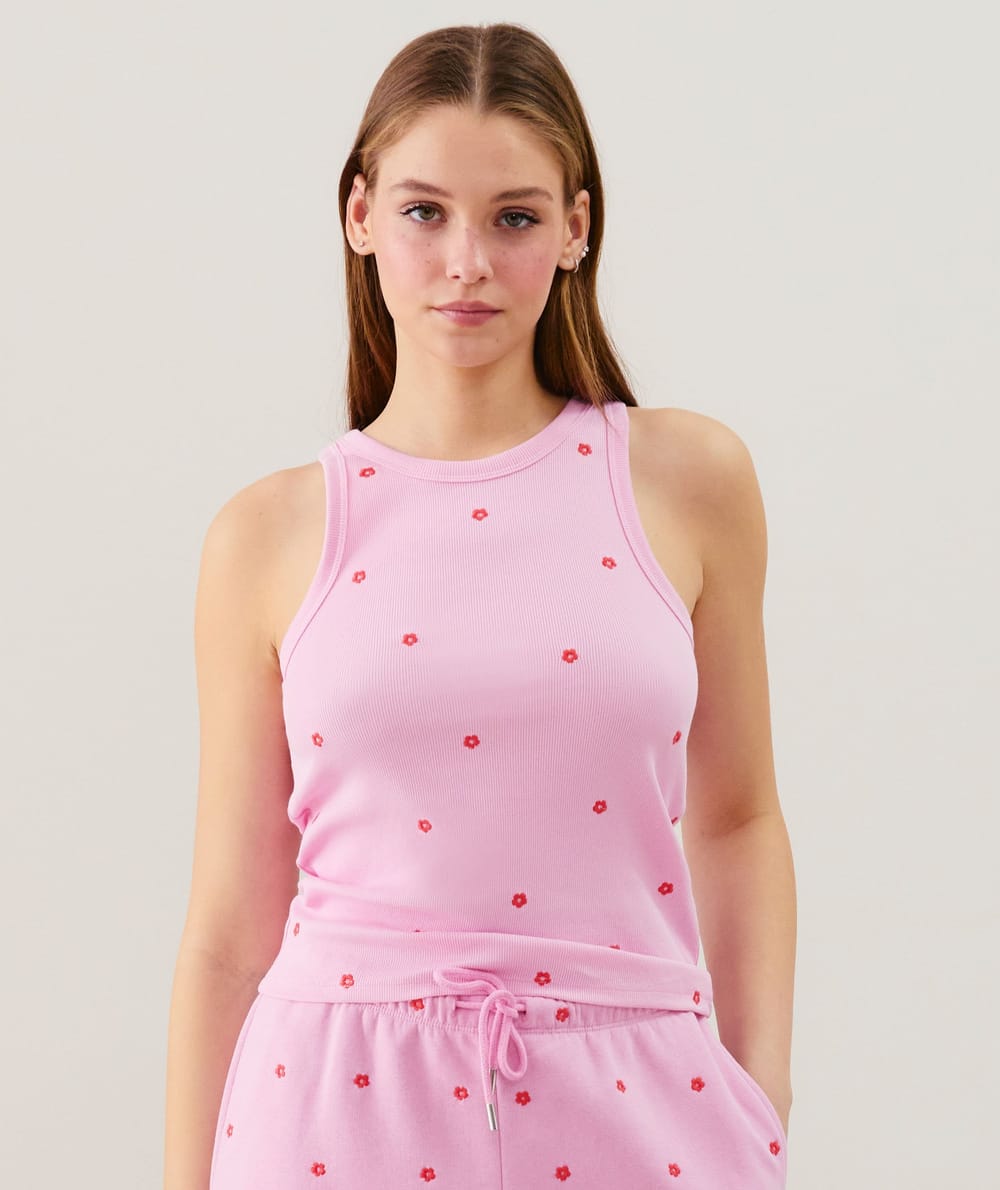 Top en jersey avec broderies;