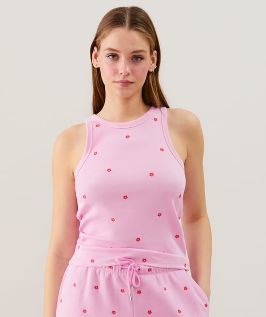 Top en jersey avec broderies;