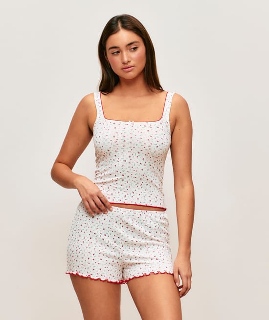 Jersey caraco with floral patterns;