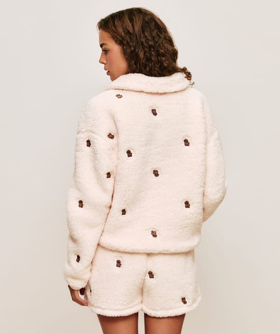 Short en sherpa brod&eacute; &agrave; motifs chiens;