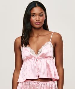 Satin and lace cami with polka dot pattern;
