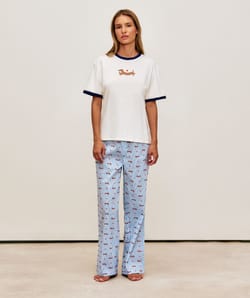 Striped poplin trousers with dachshunds print;