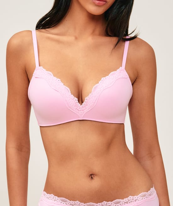 Microfiber and lace push-up triangle bra;