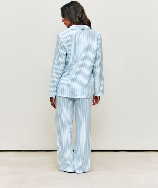 Striped flannel trousers;