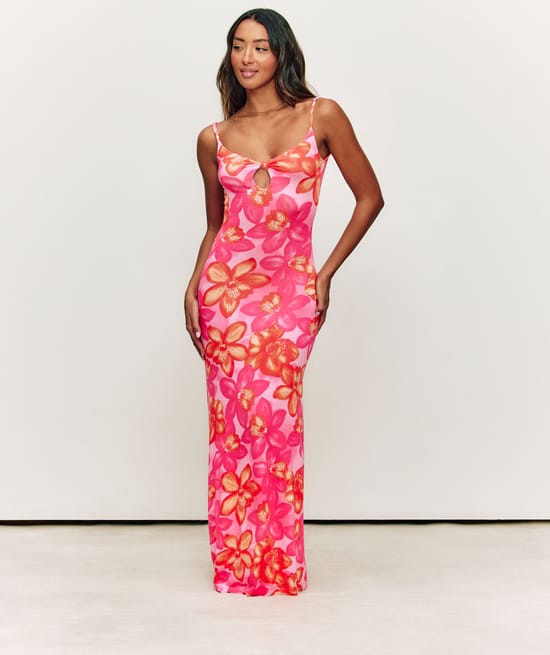 Long floral print dress;